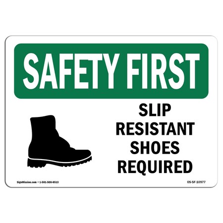 Signmission OSHA Sign, Slip Resistant Shoes Required W/ Symbol, 14in X 10in Aluminum, 14" W, 10" H, Landscape OS-SF-A-1014-L-10977